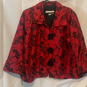 Red Caroline Rose Silk Jacket(Neiman Marcus)Embroidered "Art to Wear" Timeless!